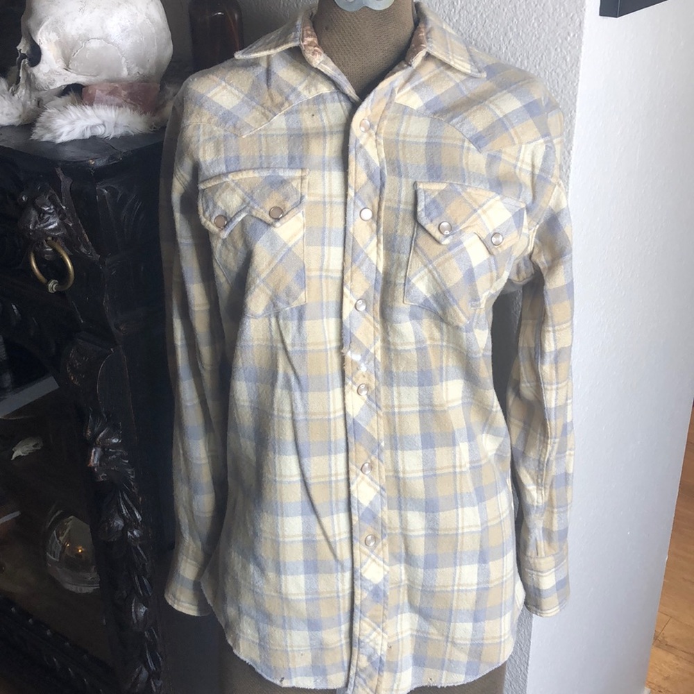 Vintage H bar C wool plaid pearl snap shirt